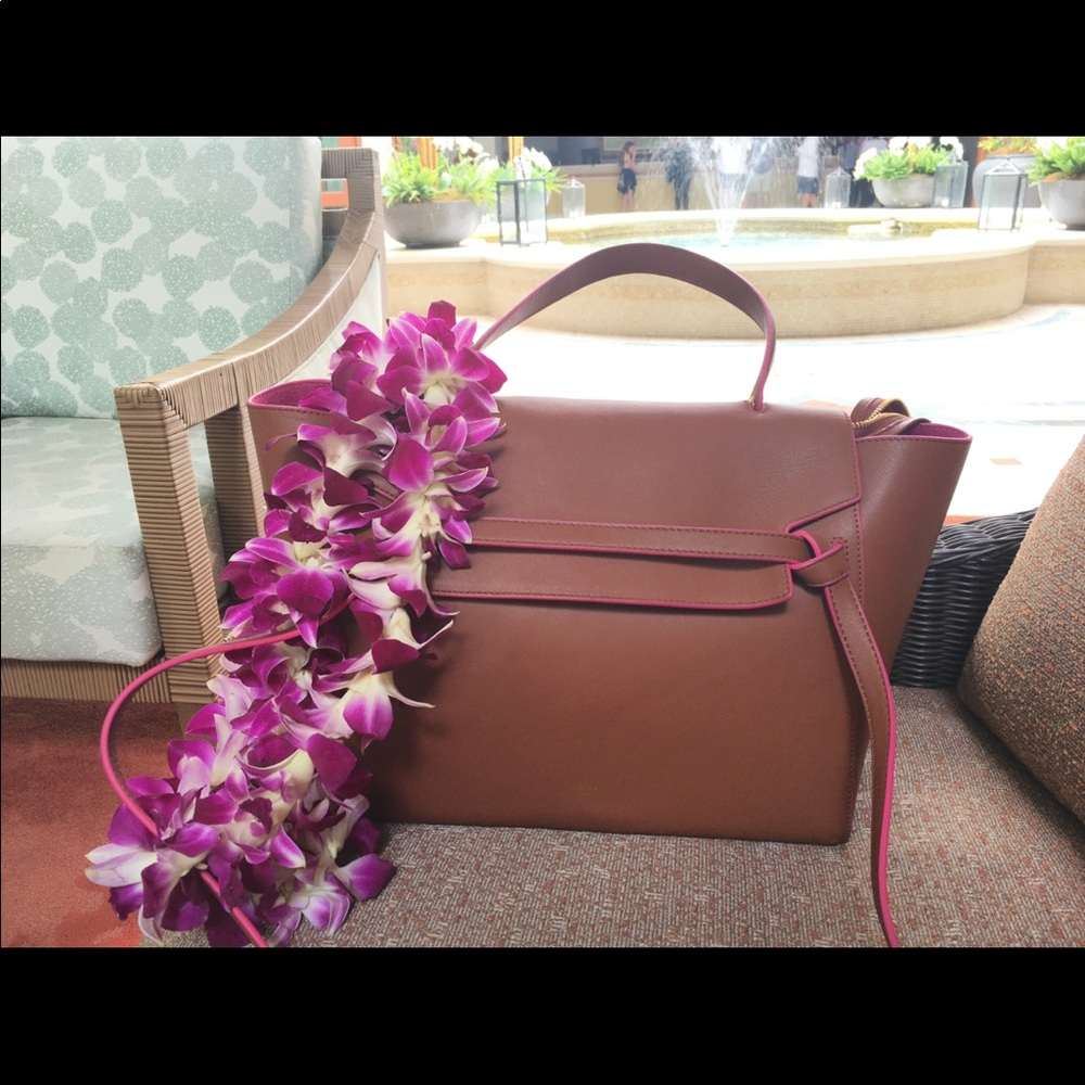 Rare Celine Camel and Pink Trim Belt Bag